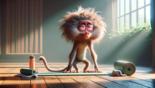 Aap worstelt met yoga ochtendroutine