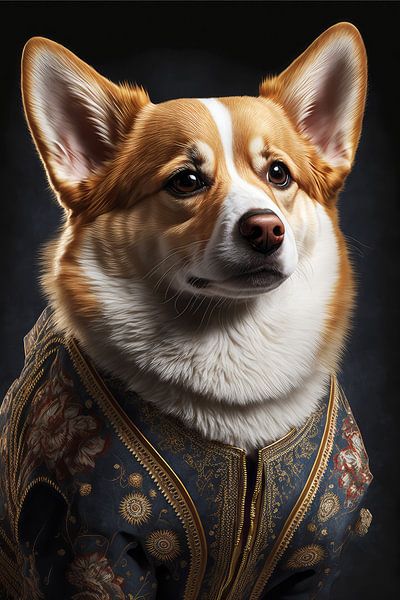 Classic portrait of a Pembroke Welsh Corgi by Vlindertuin-Art