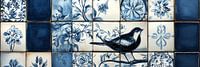 Blauw-witte tegelkunst met bloemen en vogelmotieven delfts blauw panorama