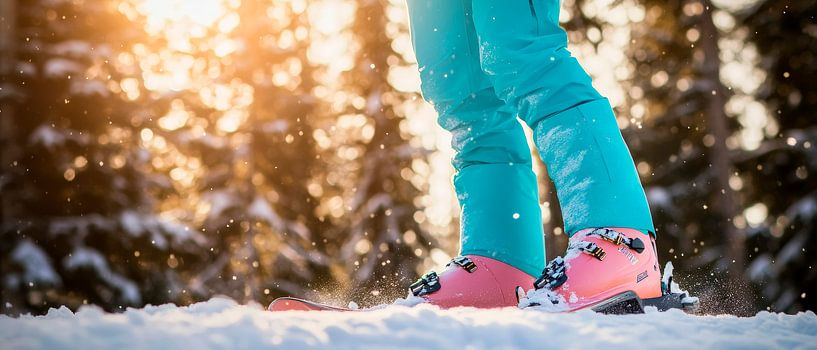 Skifahren im Sonnenuntergangslicht von Poster Art Shop