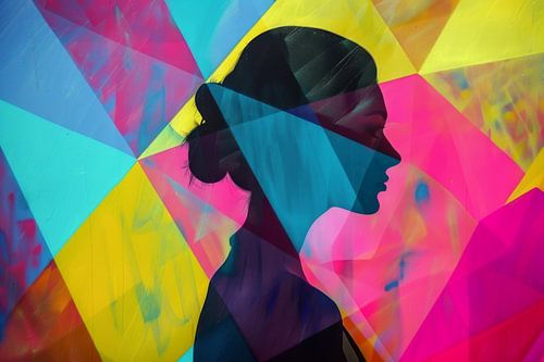 Portrait de femme abstrait aux formes géométriques colorées