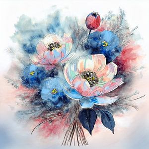 Schöner Strauß zarter Blumen im Aquarellstil