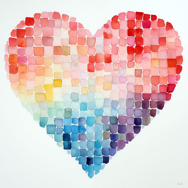 Coeur en rouge, jaune et bleu par Lauri Creates
