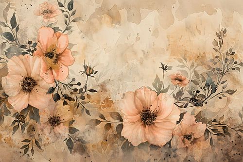 Rustieke Bloemen in Sepia Waterverf