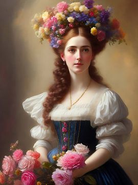 Een Victoriaanse vrouw met bloemen van Retrotimes