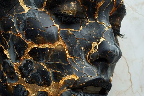 Painting Woman Face | Painting Black Gold Woman | Abstract