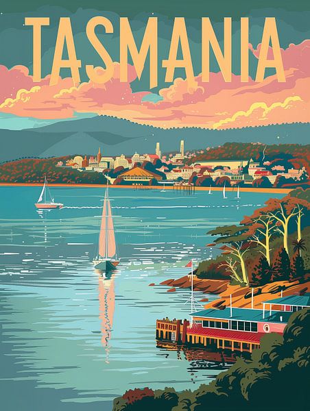 Tasmanien Wasserfront: Australische Natur Reiseposter von Travel Shop