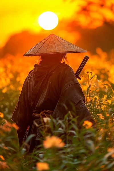 Krieger im Sonnenuntergang – Mystisch von Poster Art Shop