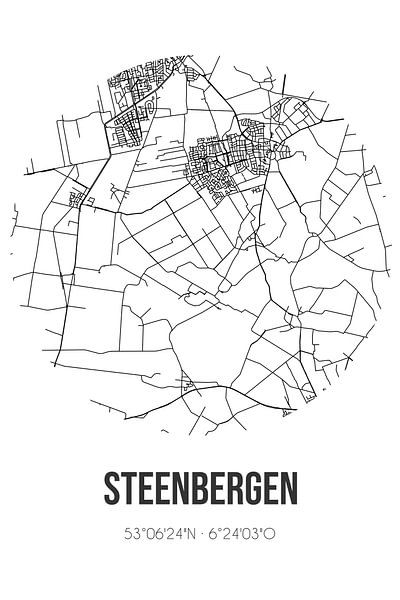 Steenbergen (Drenthe) | Map | Black and white by Prints of Place