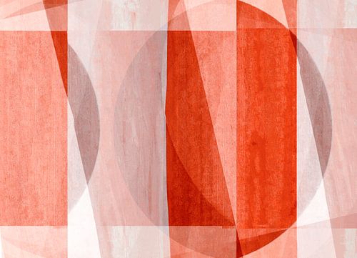 Mid Century Bauhaus Vormen Pastel Schilderij Rood Koraal