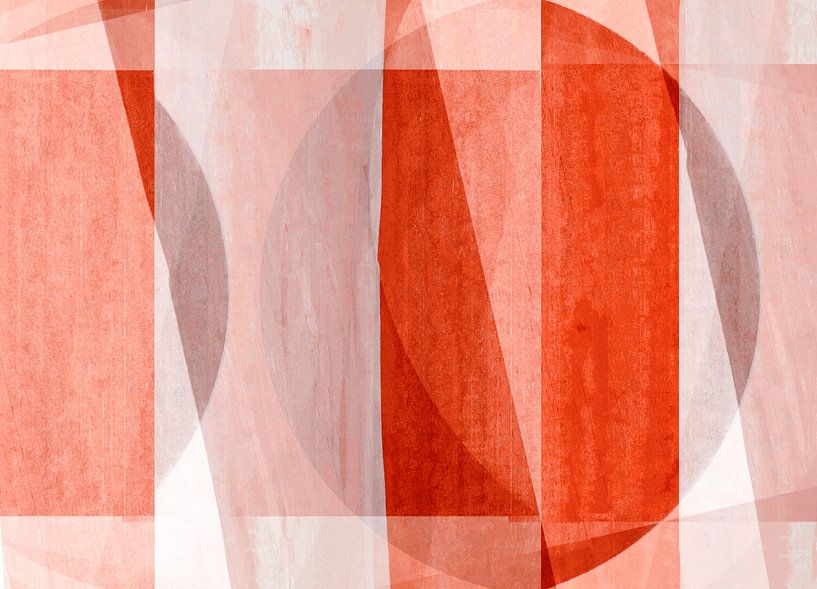 Mid Century Bauhaus Shapes Pastel Painting Red Coral by FRESH Fine Art