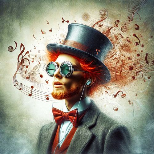 Man met hoge hoed zingt