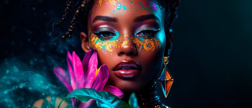 Futuristic portrait with floral accent by Poster Art Shop