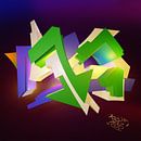 Stoer kleurrijk 3D graffiti kunstwerk met de naam "Tez 1" en tag" van Pat Bloom - Moderne 3D, abstracte kubistische en futurisme kunst thumbnail