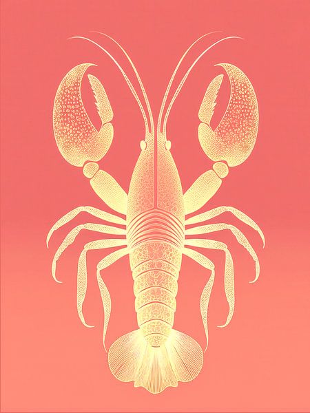 Illustration eines abstrakten Hummers in Korallenrosa von STUDIO MINIMAL ART