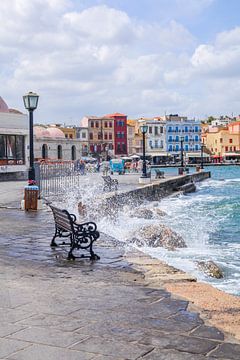 Bench on the promenade in Chania, Crete