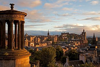 Zonsondergang, centrum Edinburgh, Schotland, Verenigd Koninkrijk