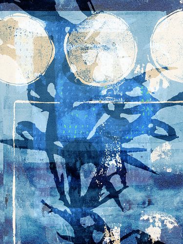 Bloemen echo's. Abstracte botanische kunst. Bladeren in blauw, violet en wit.