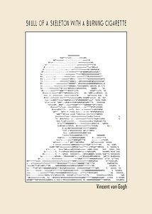 Schädel eines Skeletts mit einer brennenden Zigarette (Ascii-Art)