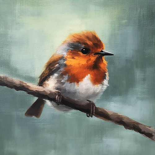 Lebendige Details Das Rotkehlchen in hellem Karminrot und Weiß von Color Square