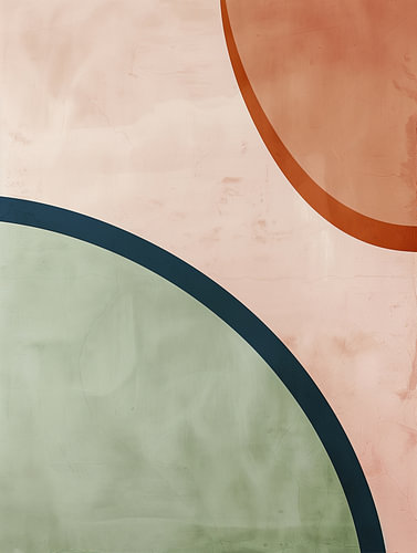 Formes circulaires abstraites en vert saie et terracotta | Décoration murale minimaliste de style « Japandi »