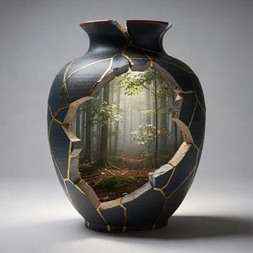 Forest in a vase jug – stone vase with forest landscape and footpath by Kleurenrijk