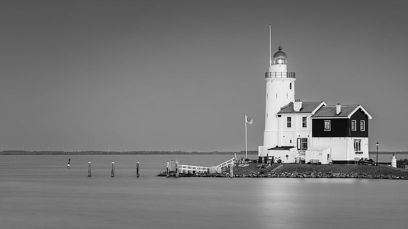 Sunset at the Horse of Marken in black and white by Henk Meijer Photography