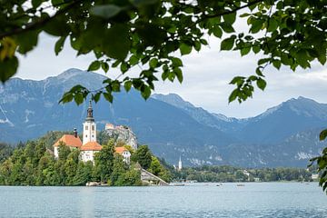 view of famous church in Lake Bled in Slovenia by Eric van Nieuwland
