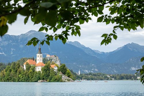 vue de la célèbre église du lac de Bled en Slovénie