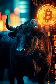 Stier met Bitcoin - financiële symboliek van Poster Art Shop