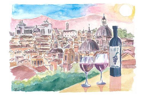 Romantic wine in Rome Italy with panoramic view from the hill
