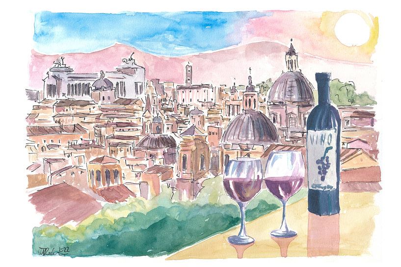 Romantischer Wein in Rom Italien mit Panoramablick vom Hügel von Markus Bleichner