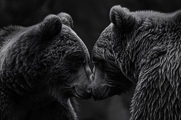 Twee beren in donkere omgeving van De Muurdecoratie