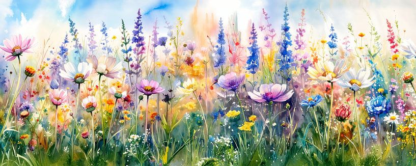 Panoramagemälde eines Sommerblumengartens von Studio Pieternel
