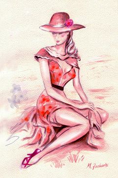 Schöne Lady mit Hut im Retro Stil von Marita Zacharias