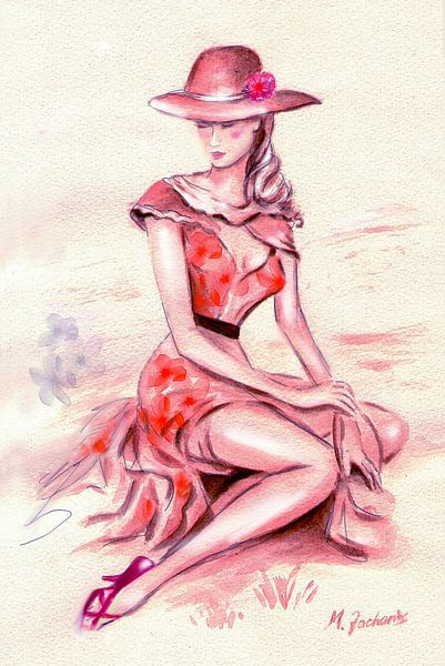 Schöne Lady mit Hut im Retro Stil von Marita Zacharias