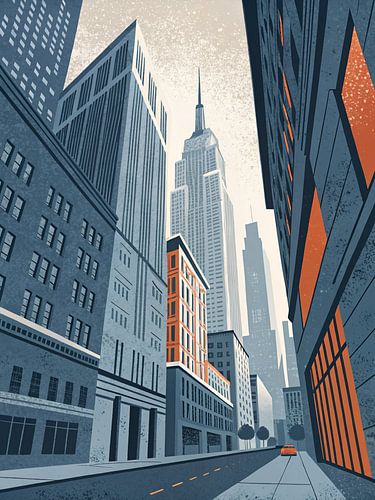 Een dynamisch stedelijk landschap met iconische wolkenkrabbers en een Solo Yellow Cab