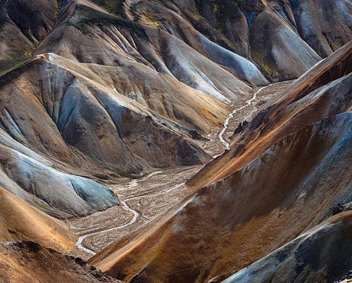 River along a Valley in Landmannalaugar among colorful mountains