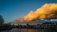 Haarlem Spaarne Zonsondergang kleur in januari 2021 van Bob Van der Wolf thumbnail