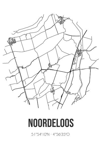 Noordeloos (South-Holland) | Map | Black and white by Prints of Place