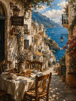 Zonovergoten café aan de Italiaanse Amalfikust