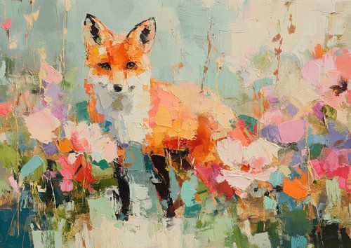 Fox in a bright field of flowers