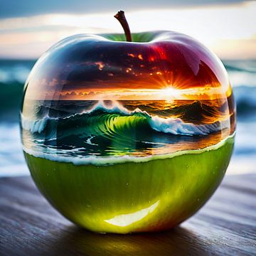 Coucher de soleil sur le lac dans un demi-verre de pomme sur A.D. Digital ART