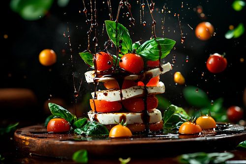 Tomaten- en mozzarellatoren met basilicum