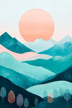 Glooiende heuvels onder een roze zonsopgang van Poster Art Shop