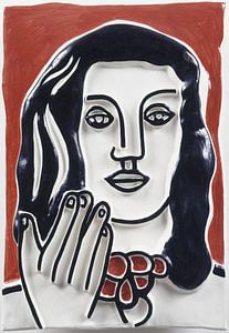 Fernand Léger, Von Hand gezeichnetes Gesicht auf rotem Grund