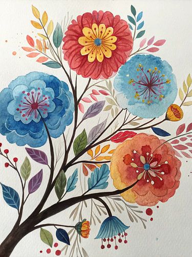 Vibrant Botanical Watercolor Painting: Whimsical Floral Fantasy, Colorful Abstract Flowers, Boho Chic Wall Art Decor, Original Hand-Painted Nature Inspired