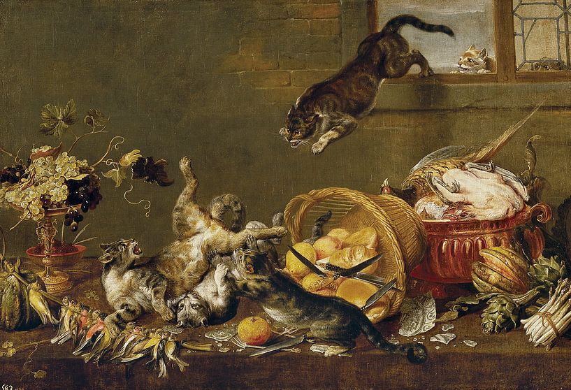 Fighting cats in pantry, Paul de Vos by Schilders Gilde