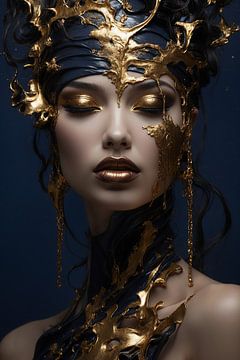 Vrouw met gouden make-up, sieraden en decoraties van Jan Bouma