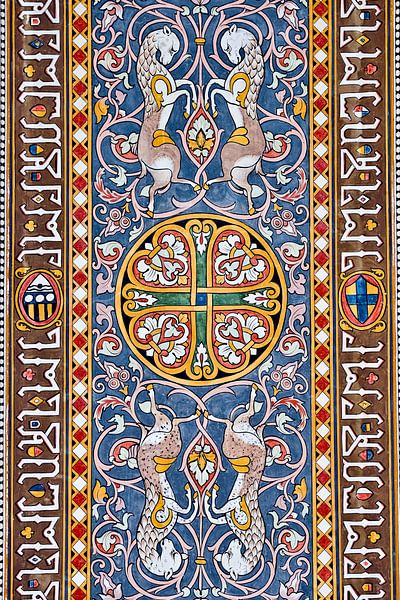 Ornamental painting with mythical animals in Sicilian Art Nouveau style by Silva Wischeropp